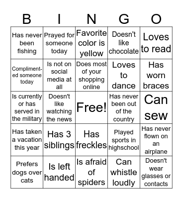 People  Bingo Card