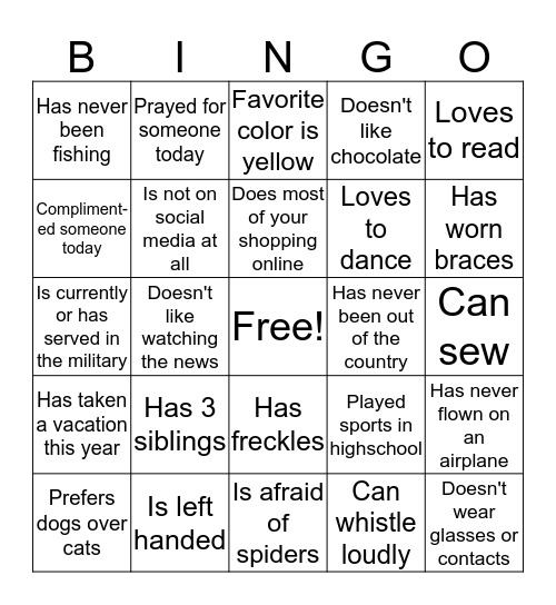 People  Bingo Card