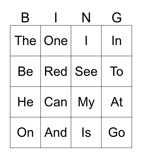 Sight word bingo! Bingo Card