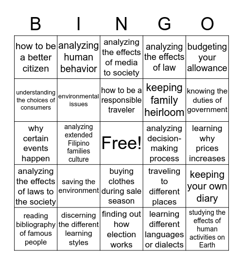 Are you interested in/on ________? Bingo Card