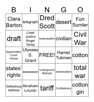 Civil War - BINGO Card