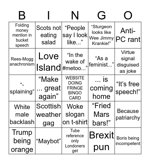 Fringe Bingo Card