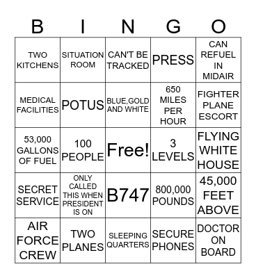 Air Force One Bingo Card