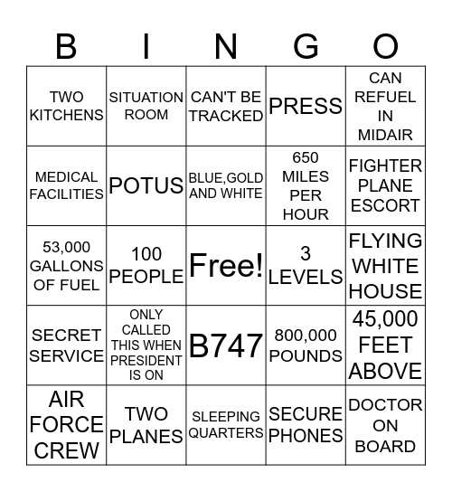 Air Force One Bingo Card