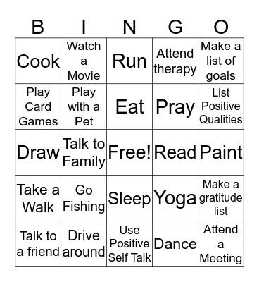 Coping Skills Bingo Card