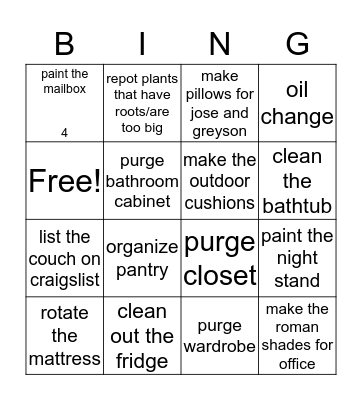 cleaning bingo Card