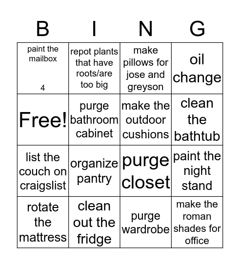 cleaning bingo Card