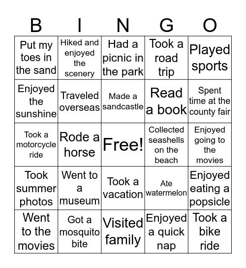 Summer Bingo Card