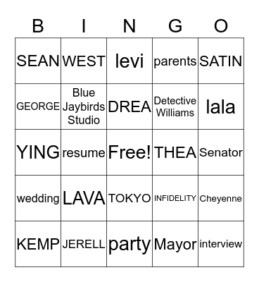Give Him Back Bingo Card