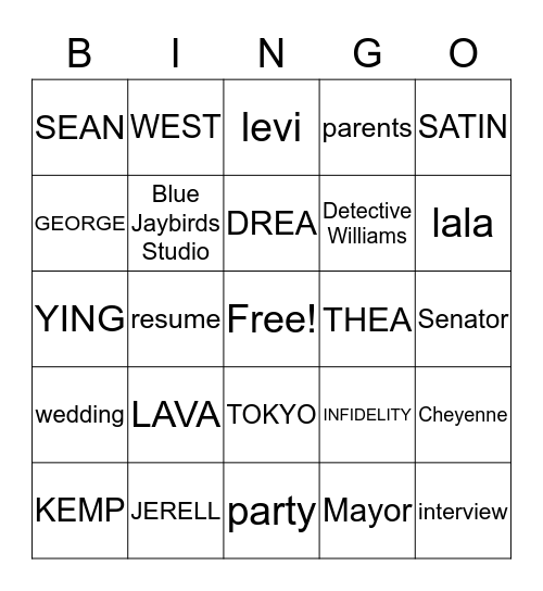 Give Him Back Bingo Card