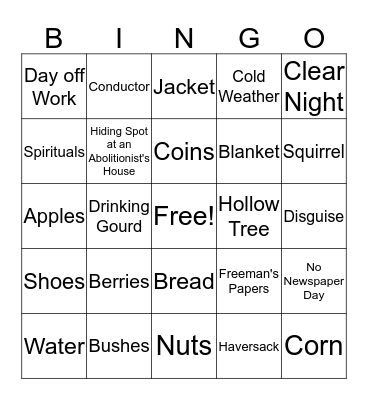 Underground Railroad Bingo Card