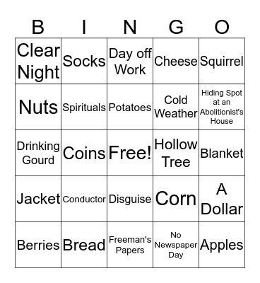 Underground Railroad Bingo Card