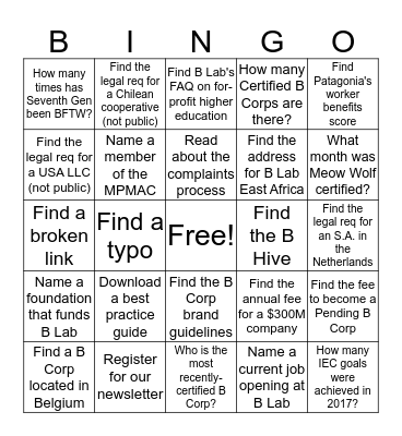 Website Sneak Peek Bingo Card