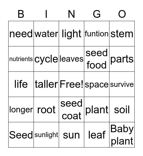 Plants and Plant Cycle Bingo Card