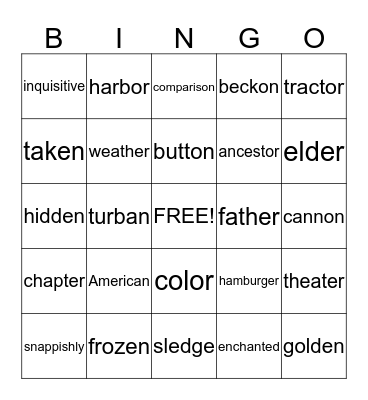 Spelling Lesson 8 Bingo Card