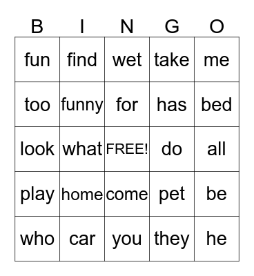 sight words gr.1 Bingo Card