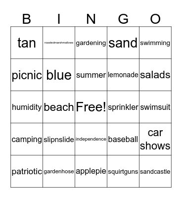 July Bingo Card