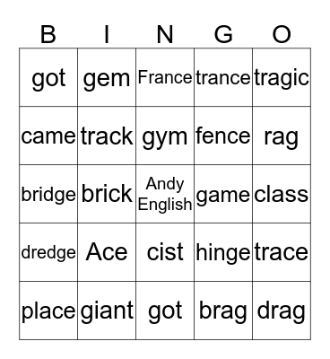 Hard and Soft C and G Bingo Card