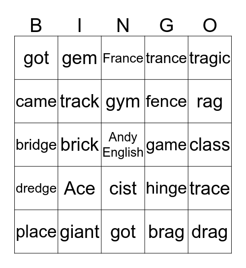 Hard and Soft C and G Bingo Card