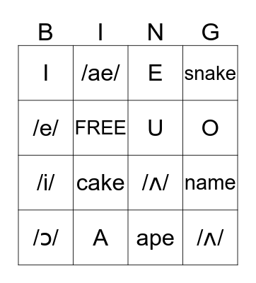 Phonics 1 Bingo Card