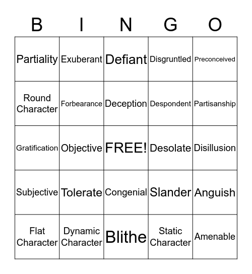 Vocabulary Lesson 3 & 4 Bingo Card