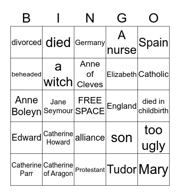 Henry VIII's wives Bingo Card