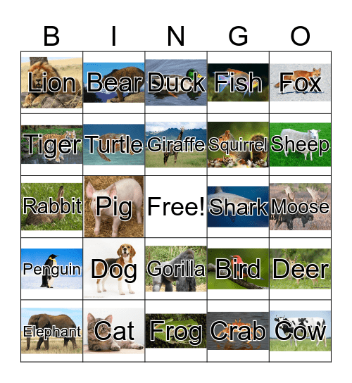 Animal Bingo Card