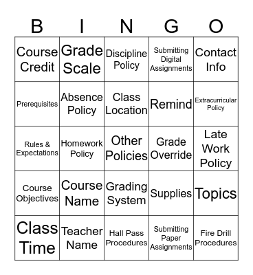 Syllabus Bingo! Bingo Card
