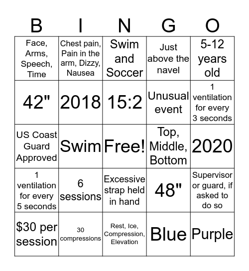 Lifeguard BINGO!!! Bingo Card