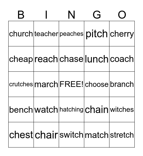 Words with ch Bingo Card