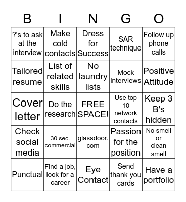 WAYS TO BE SUCCESSFUL IN JOB SEARCHING Bingo Card