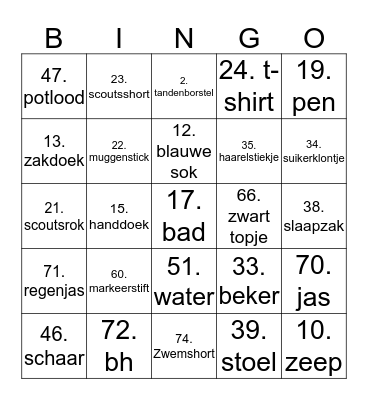 vies stijle bingo Card