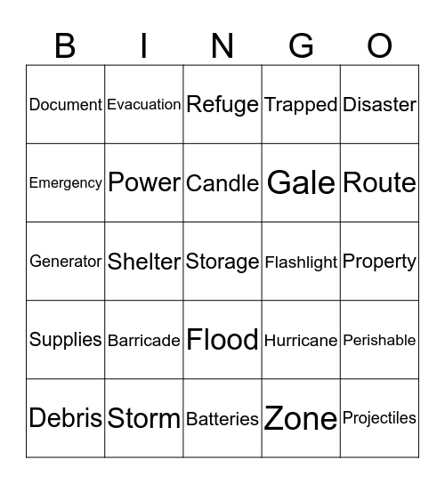 Hurricane Bingo Card