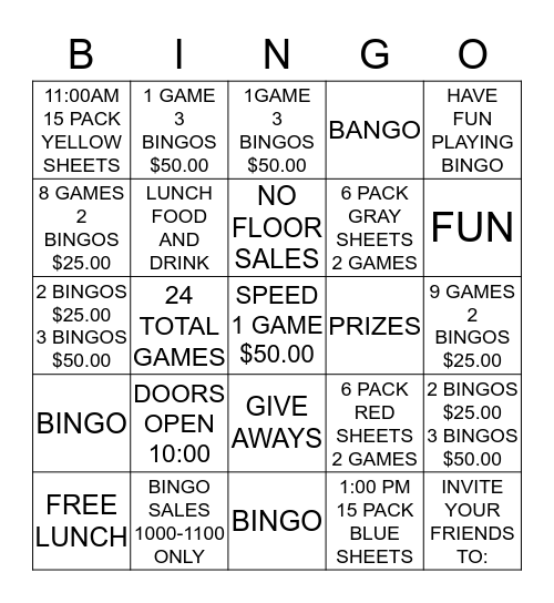 BINGO BANGO BINGO Card