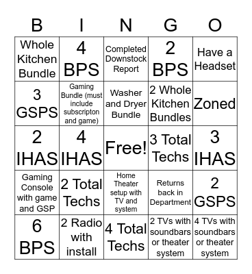 Bestbuy Bingo Lifestyles and HT and Appliances Bingo Card