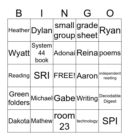 System 44 Bingo  Bingo Card
