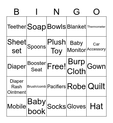 Baby Gift BINGO Card