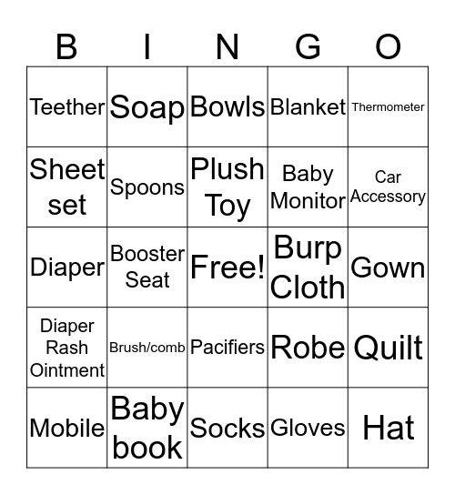 Baby Gift BINGO Card