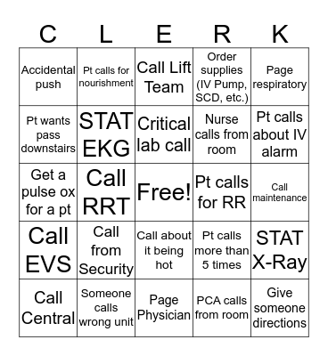 Clerk Bingo Card