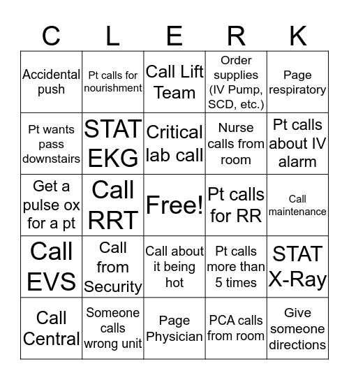 Clerk Bingo Card