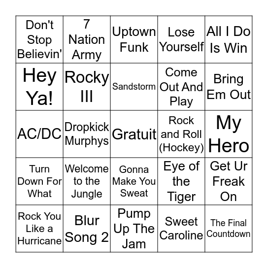 Chansons de sport Bingo Card