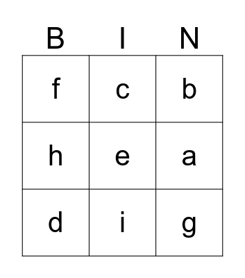 Phonics a-i  Bingo Card