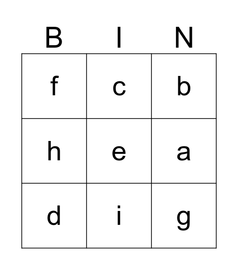 Phonics a-i  Bingo Card