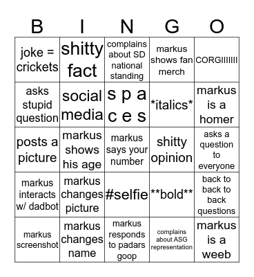 Markus ASG Edition Bingo Card
