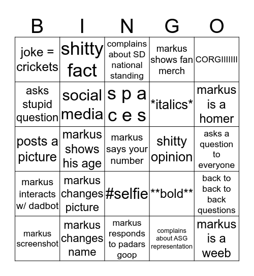 Markus ASG Edition Bingo Card