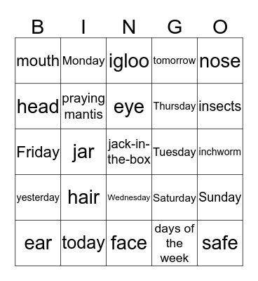 day 6 Bingo Card