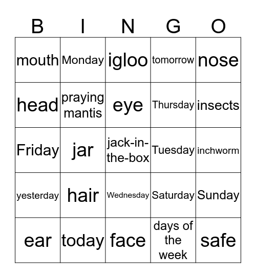 day 6 Bingo Card