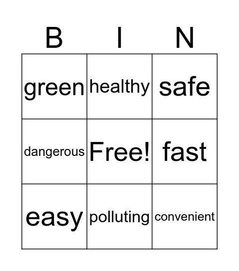 ADJECTIVE BINGO Card