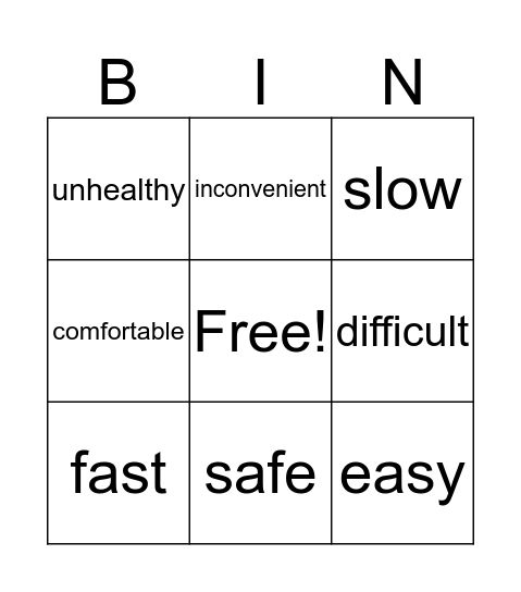 ADJECTIVE BINGO Card