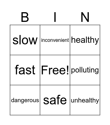 Adjective Bingo Card